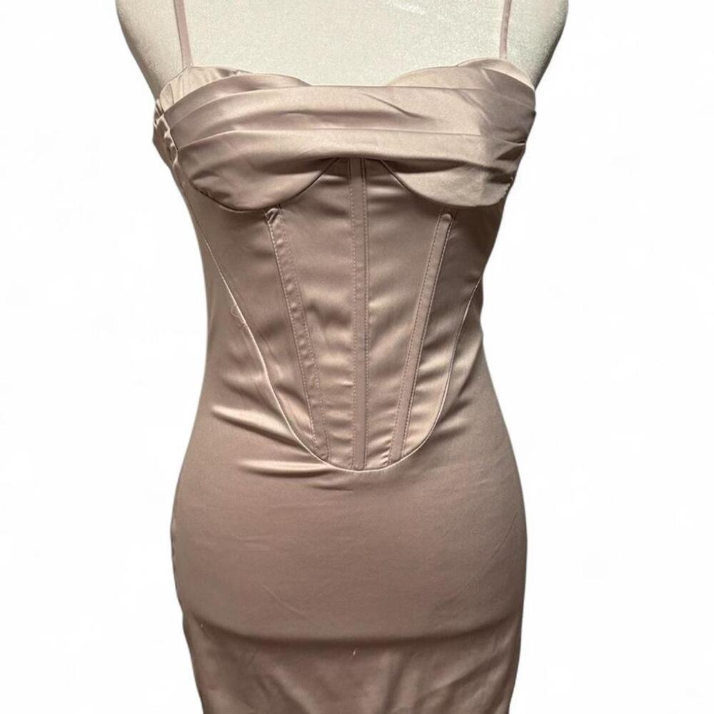 Taupe satin corset mini dress
